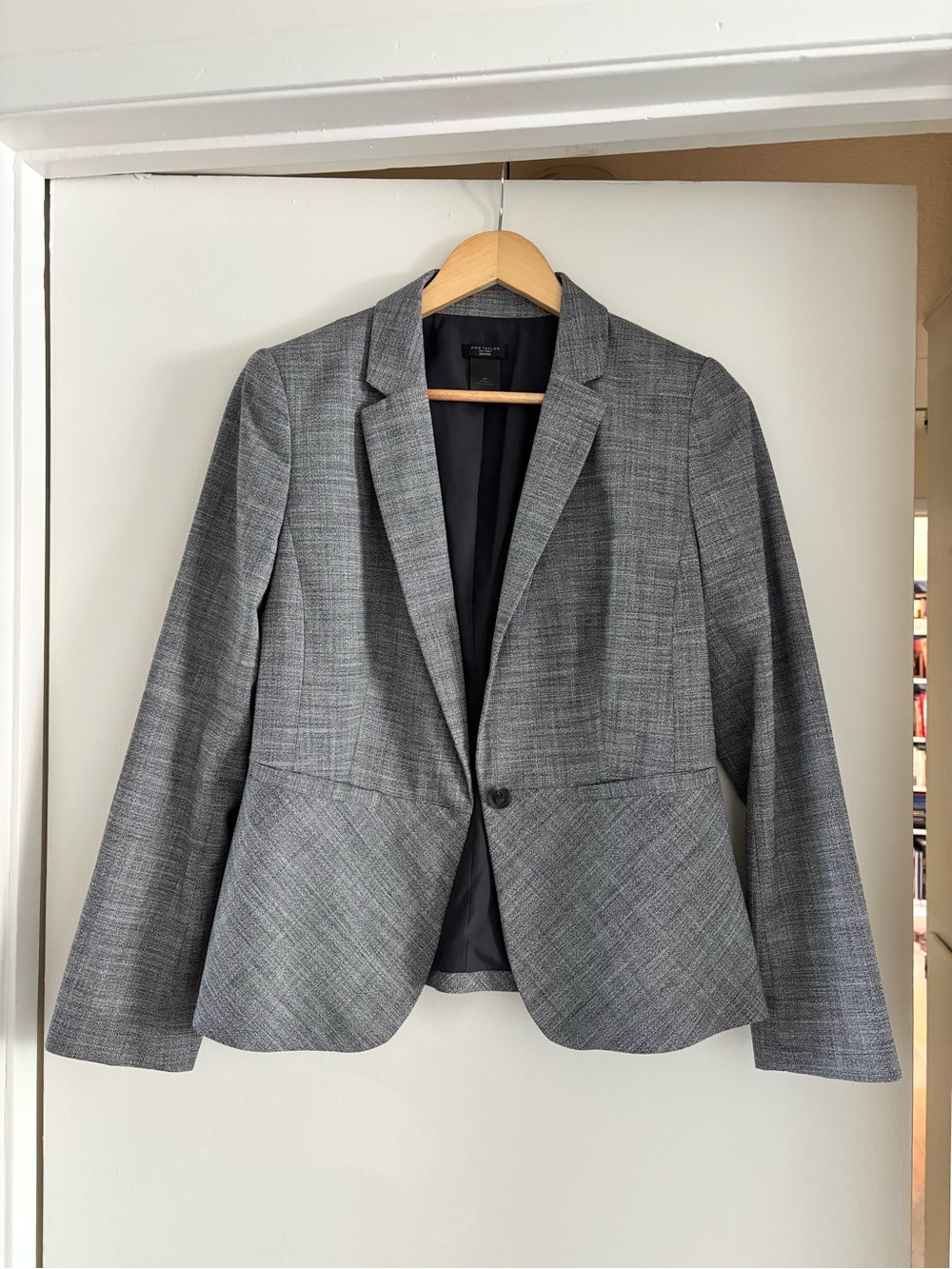 Ann Taylor Factory Gray Plaid Single-Button Blazer